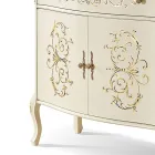 Credenza Soggiorno Legno Noce o Bianco e Intarsi Made in Italy - Katerine Viadurini