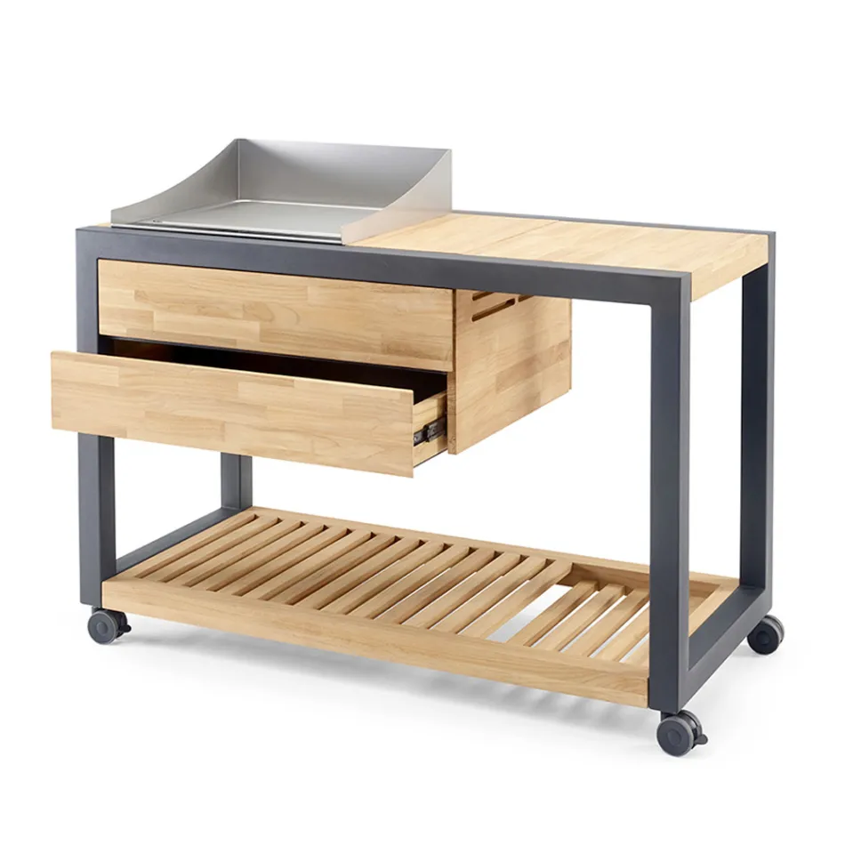 Cucina da Esterno 140x65x93 cm Realizzata in Teak Massiccio e Alluminio - Conviviale Viadurini
