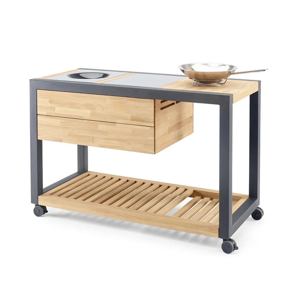 Cucina da Esterno 140x65x93 cm Realizzata in Teak Massiccio e Alluminio - Conviviale Viadurini