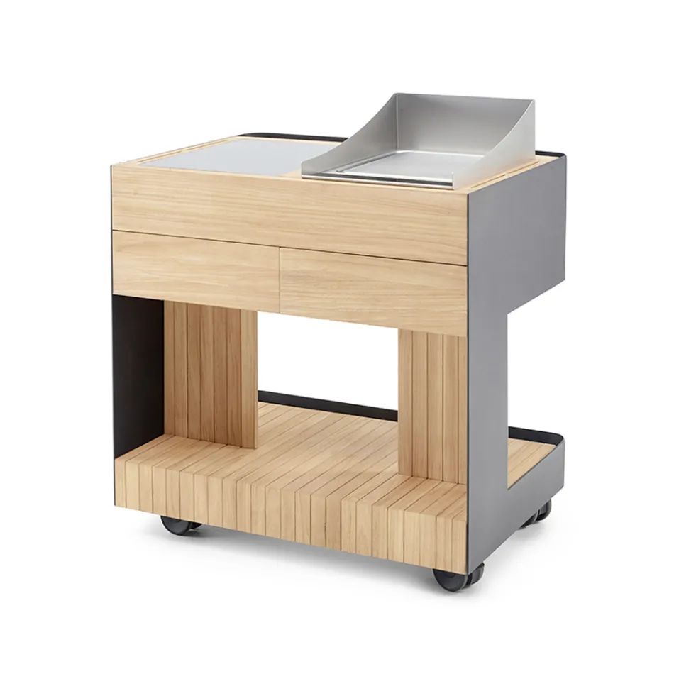 Cucina da Esterno 96x70x93 cm Realizzata in Teak Massiccio e Alluminio - Raffinata Viadurini
