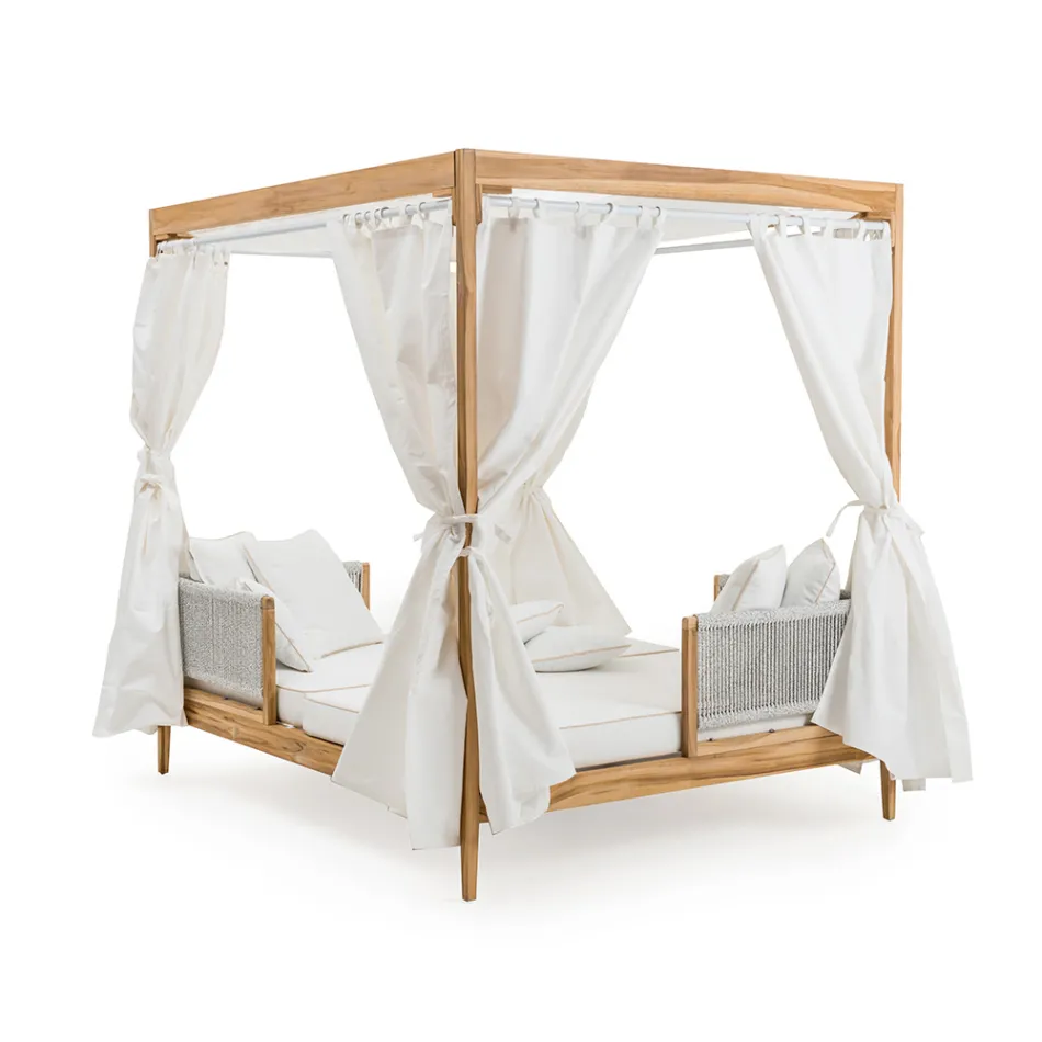 Daybed da Esterno in Teak ed Intreccio in Corda - Arjuna Viadurini