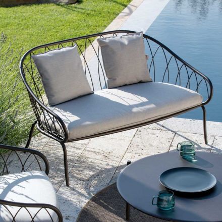Divano 2 Posti da Giardino in Metallo e Cuscino Made in Italy - Fontana Viadurini
