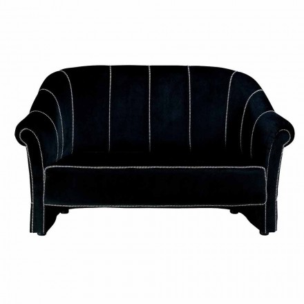 Divano 2 Posti in Velluto Nero con Cuciture in Contrasto Made in Italy - Caster Viadurini