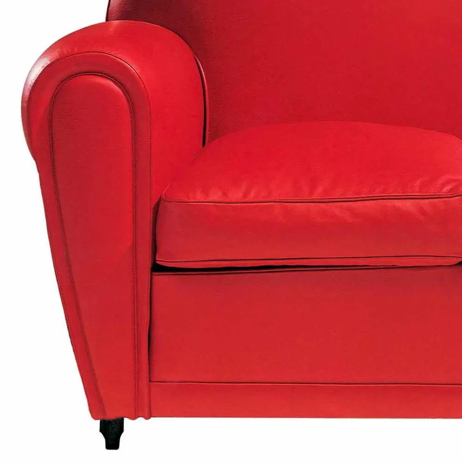 Divano 2 Posti Rivestito in Pelle con Piedini Laccato Made in Italy - Pegolo Viadurini