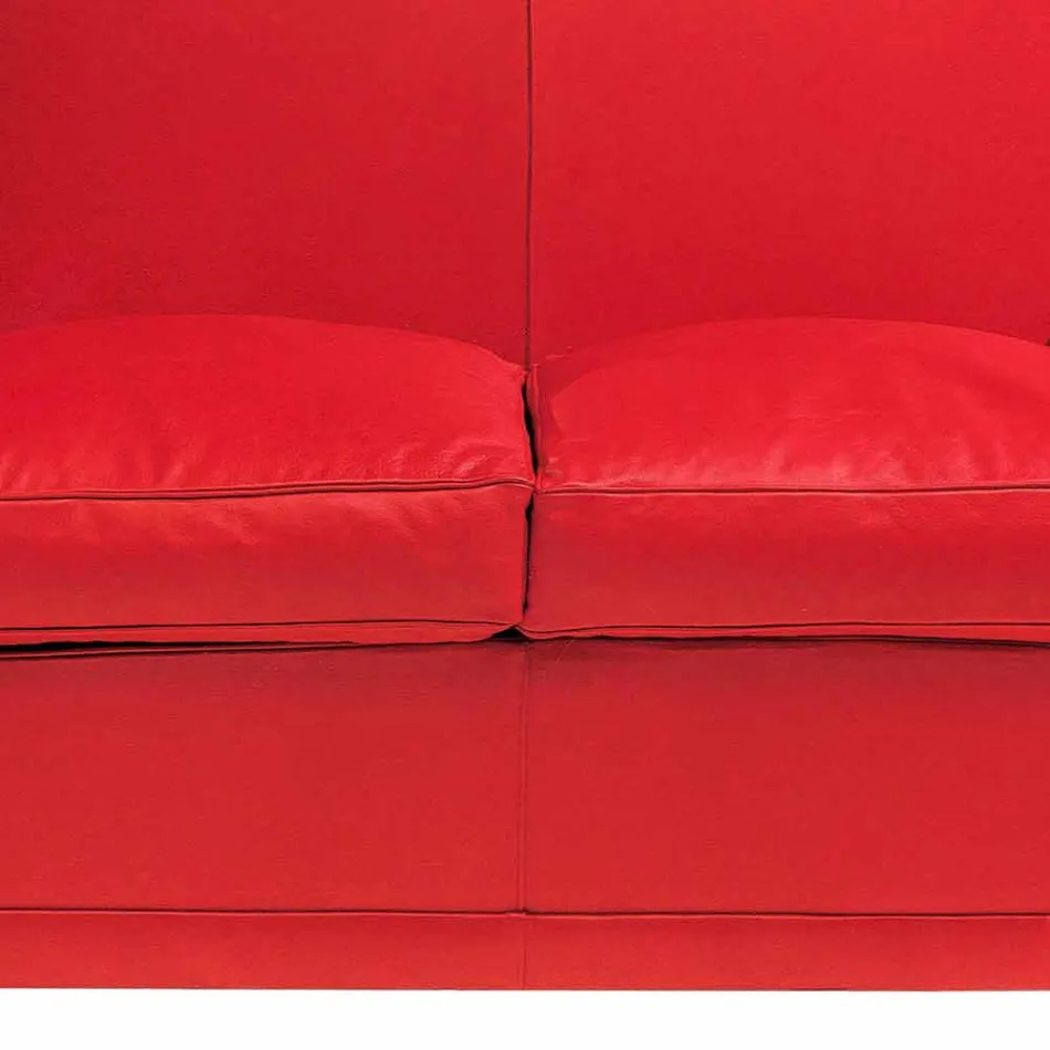 Divano 2 Posti Rivestito in Pelle con Piedini Laccato Made in Italy - Pegolo Viadurini