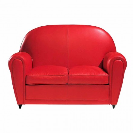Divano 2 Posti Rivestito in Pelle con Piedini Laccato Made in Italy - Pegolo Viadurini