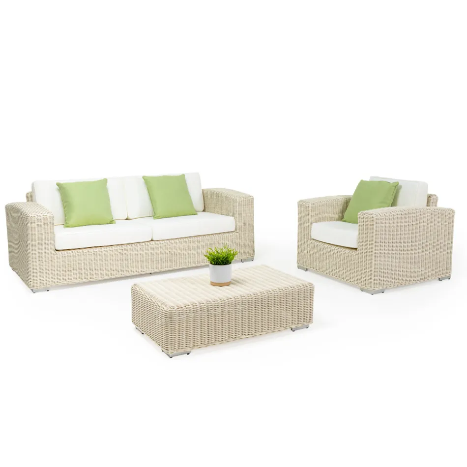 Divano 3 Posti da Giardino in Polyrattan Intrecciato a Mano - Yoko Viadurini