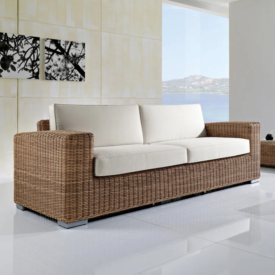 Divano 3 Posti da Giardino in Polyrattan Intrecciato a Mano - Yoko Viadurini