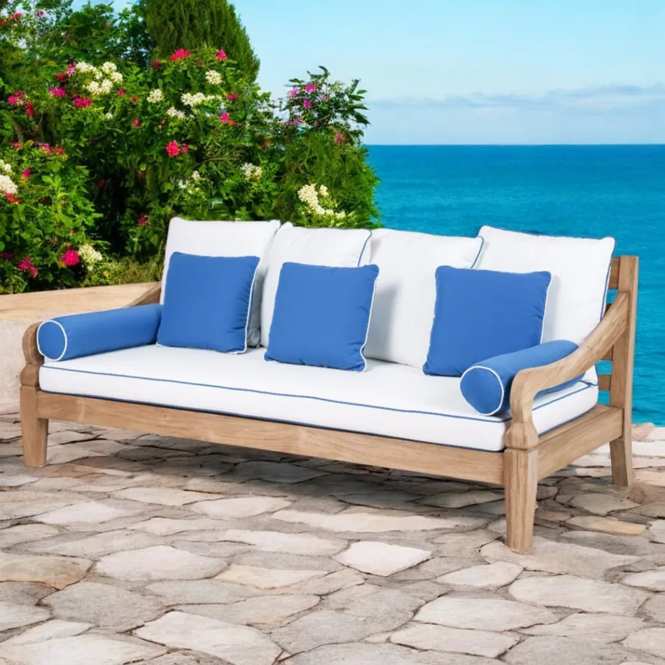 Divano 3 Posti da Giardino in Teak Naturale Spazzolato - Artes  Viadurini