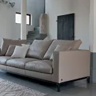 Divano 3 Posti da Salotto in Pelle, Legno e Metallo Made in Italy - Bizzarro Viadurini