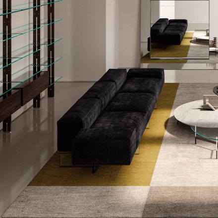 Divano 3 Posti in Vetro Extrachiaro e Seduta in Tessuto Made in Italy - Rory Viadurini