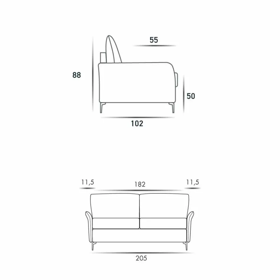 Divano 3 posti maxi L205 cm design moderno in ecopelle/tessuto Erica Viadurini