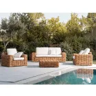 Divano 3 Posti o Maxi da Giardino in Rattan Naturale con Cuscini – Keira Viadurini