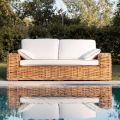 Divano 3 Posti o Maxi da Giardino in Rattan Naturale con Cuscini – Keira