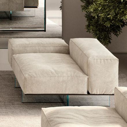 Divano Angolare Destro con Base in Vetro Extrachiaro Made in Italy - Rory Viadurini