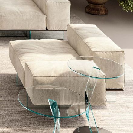 Divano Angolare Sinistro con Base in Vetro Extrachiaro Made in Italy - Rory Viadurini
