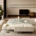 Divano con Base in Vetro Extrachiaro e Seduta in Tessuto Made in Italy - Rory Viadurini