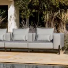 Divano da Giardino 3 Posti con Pouf di Lusso in Alluminio e Tessuto - Filomena Viadurini