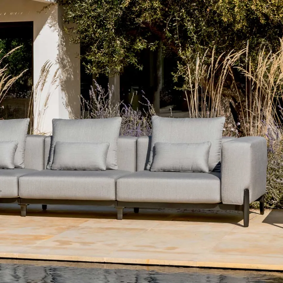 Divano da Giardino 3 Posti con Pouf di Lusso in Alluminio e Tessuto - Filomena Viadurini