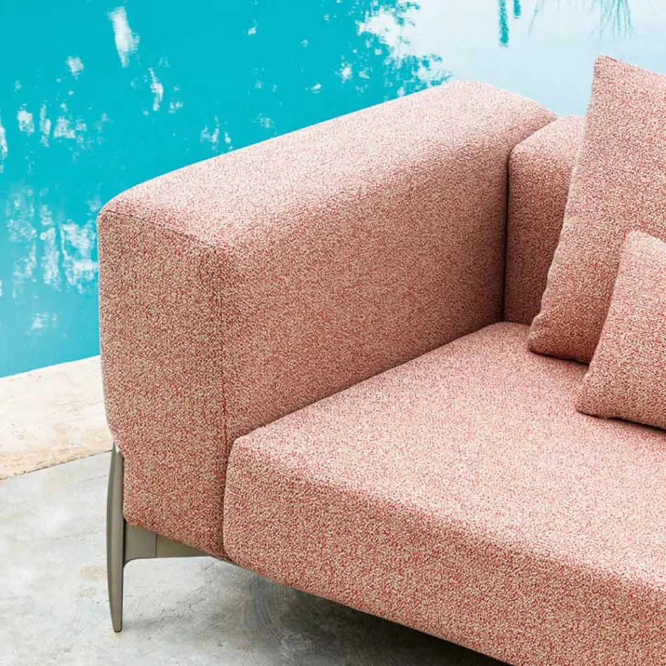 Divano da Giardino 3 Posti con Pouf di Lusso in Alluminio e Tessuto - Filomena Viadurini