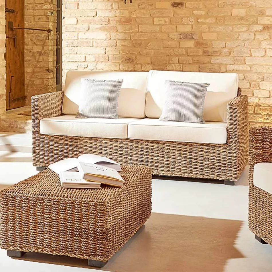 Divano da Giardino di Varie Misure in Abaca con Cuscini – Raziel Viadurini