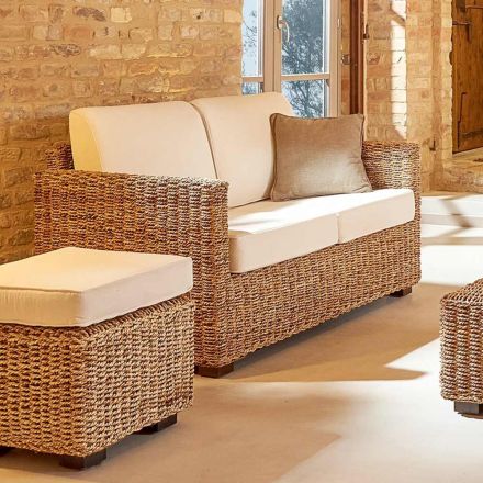 Divano da Giardino di Varie Misure in Abaca con Cuscini – Raziel Viadurini