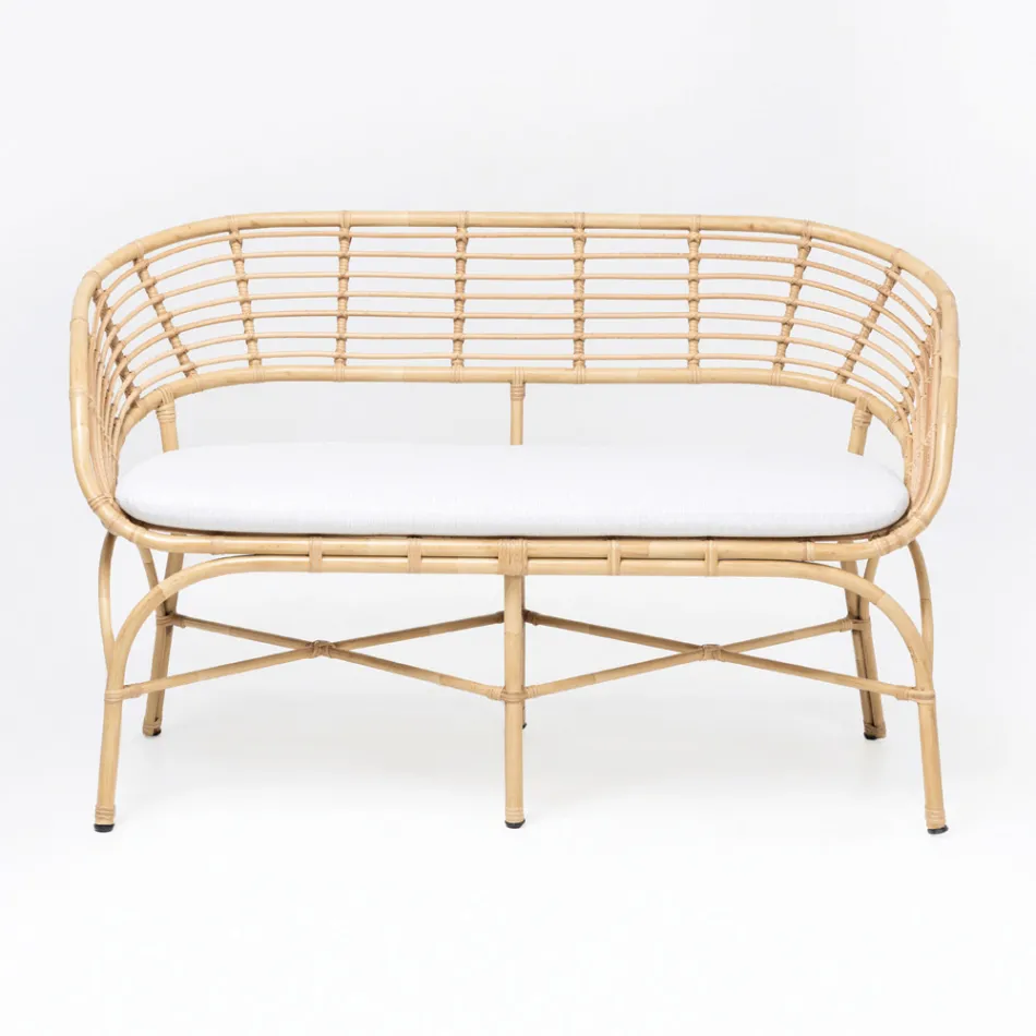 Divano da Giardino in Alluminio e Intreccio in Polyrattan e Cuscino - Ellide Viadurini