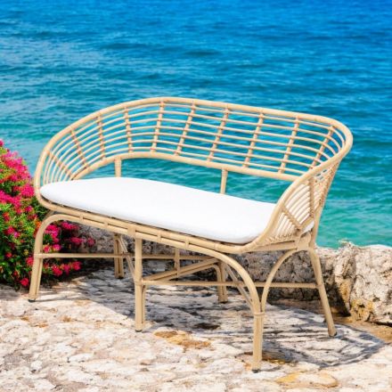 Divano da Giardino in Alluminio e Intreccio in Polyrattan e Cuscino - Ellide Viadurini
