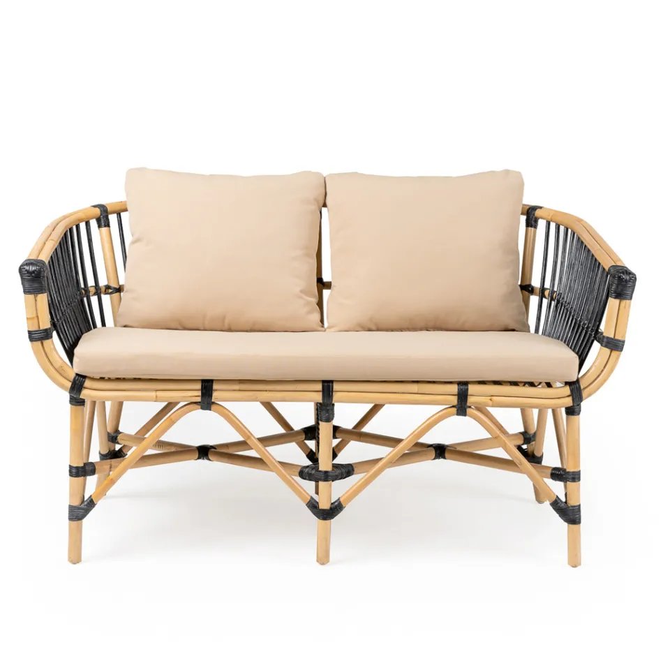 Divano da Giardino in Rattan Naturale con Cuscini Inclusi – Catelyn Viadurini