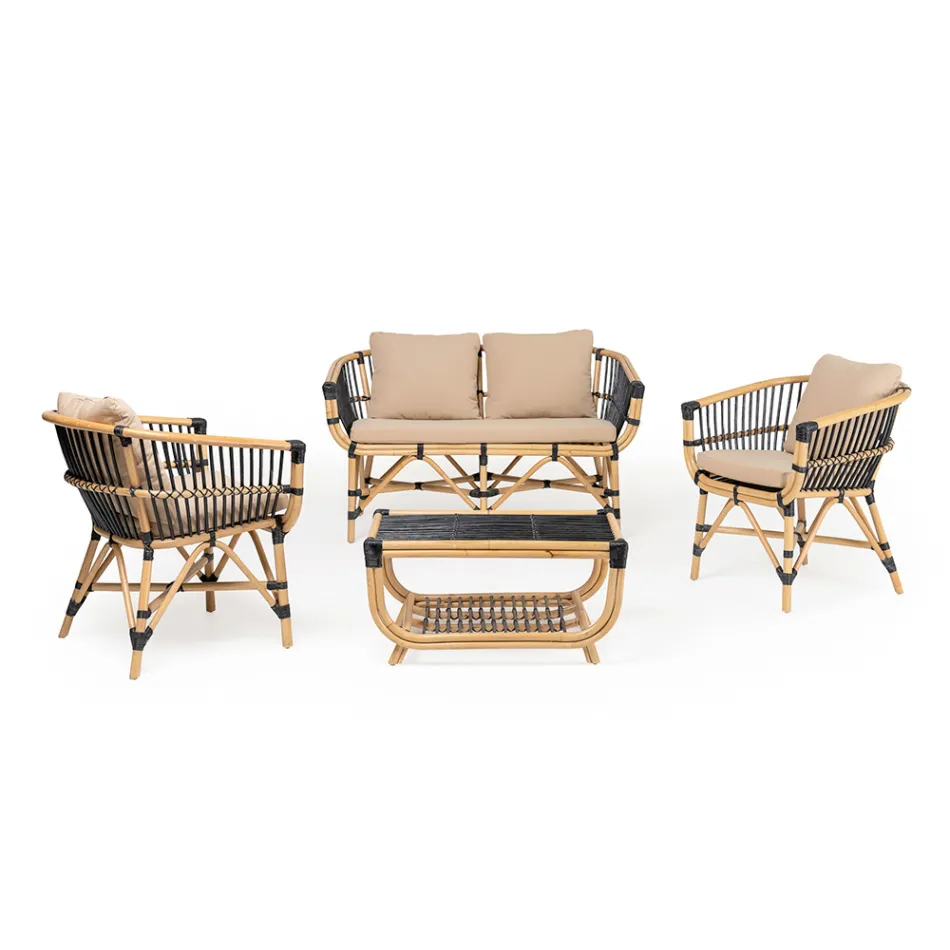 Divano da Giardino in Rattan Naturale con Cuscini Inclusi – Catelyn Viadurini