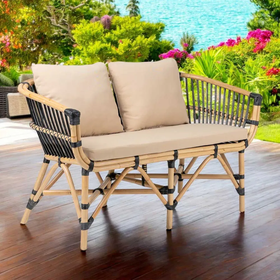Divano da Giardino in Rattan Naturale con Cuscini Inclusi – Catelyn Viadurini