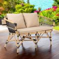 Divano da Giardino in Rattan Naturale con Cuscini Inclusi – Catelyn