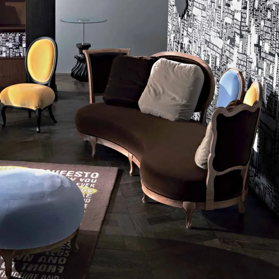 Divano design lusso, 5 schienali in legno massello,made in Italy,Manno Viadurini