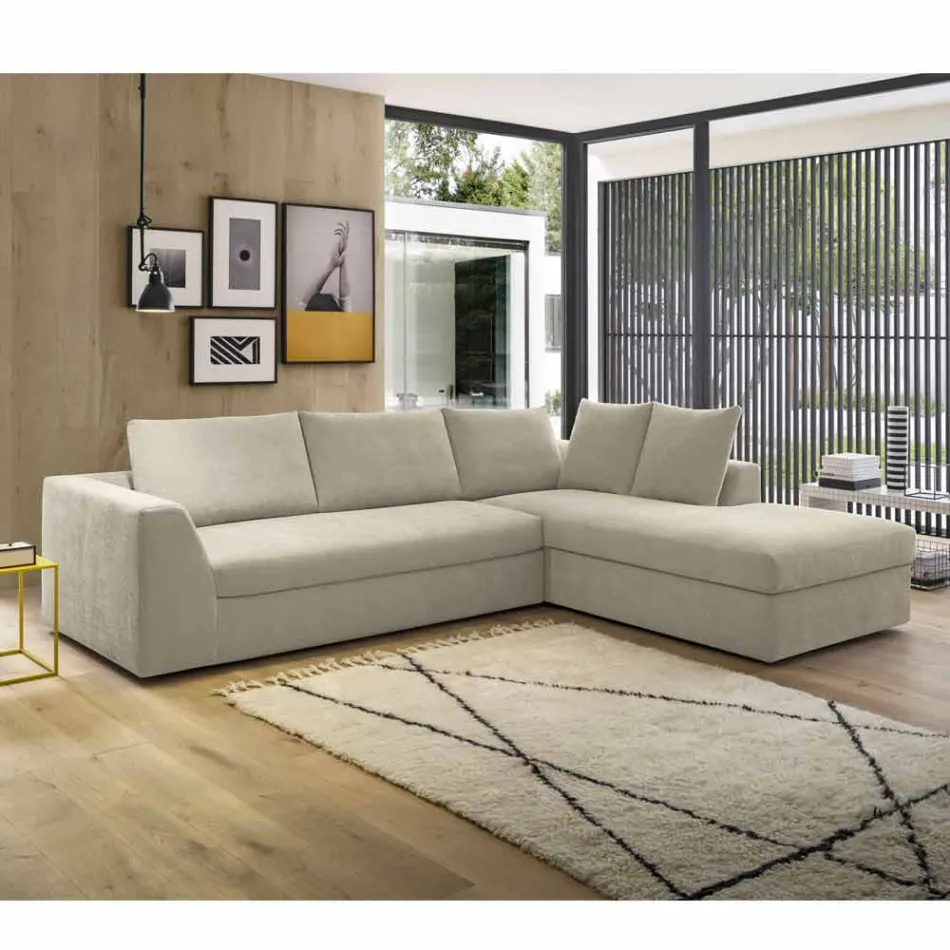 Divano Letto Angolare di Design in Tessuto Beige Realizzato in Italia - Ortensia Viadurini