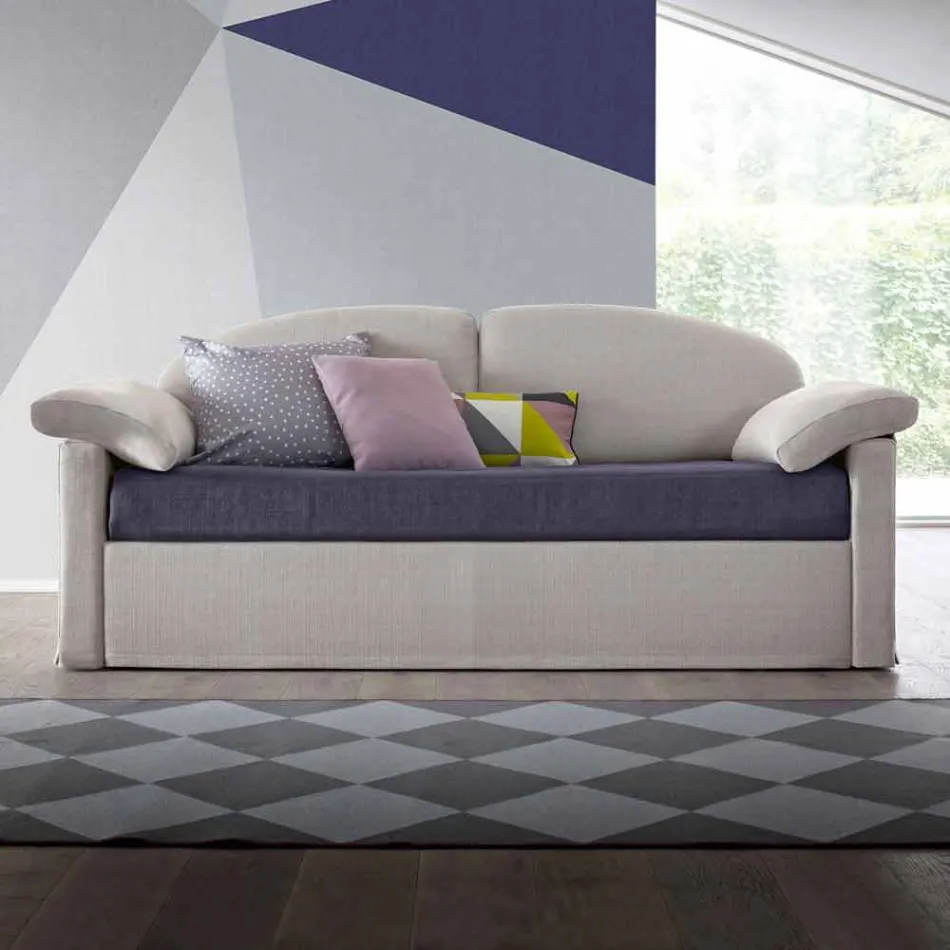 Divano Letto Singolo con Contenitore Rivestito in Tessuto Made in Italy - Kayla Viadurini