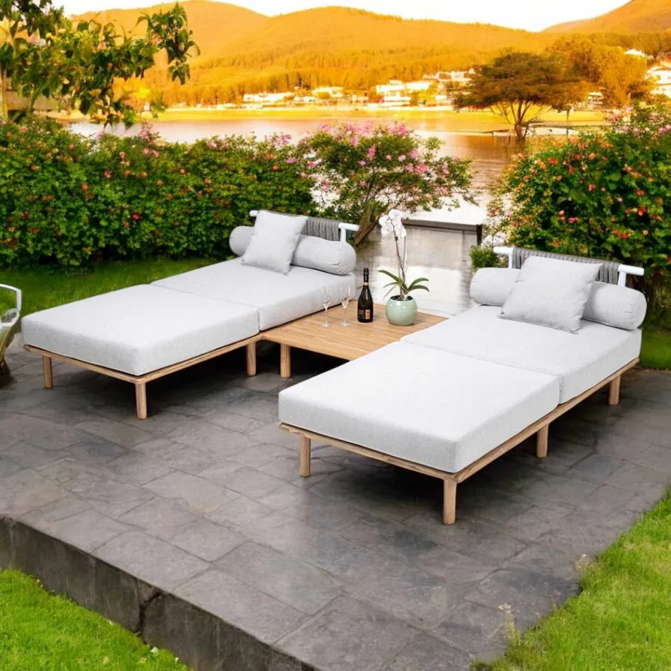 Divano Modulare da Giardino con 2 Schienali in Corda - Bellatrix Viadurini