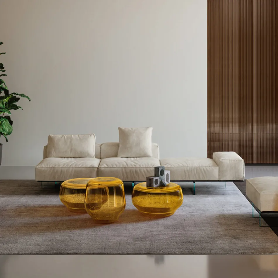 Divano Modulare Moderno con Base in Vetro di Design Made in Italy - Saphir Viadurini