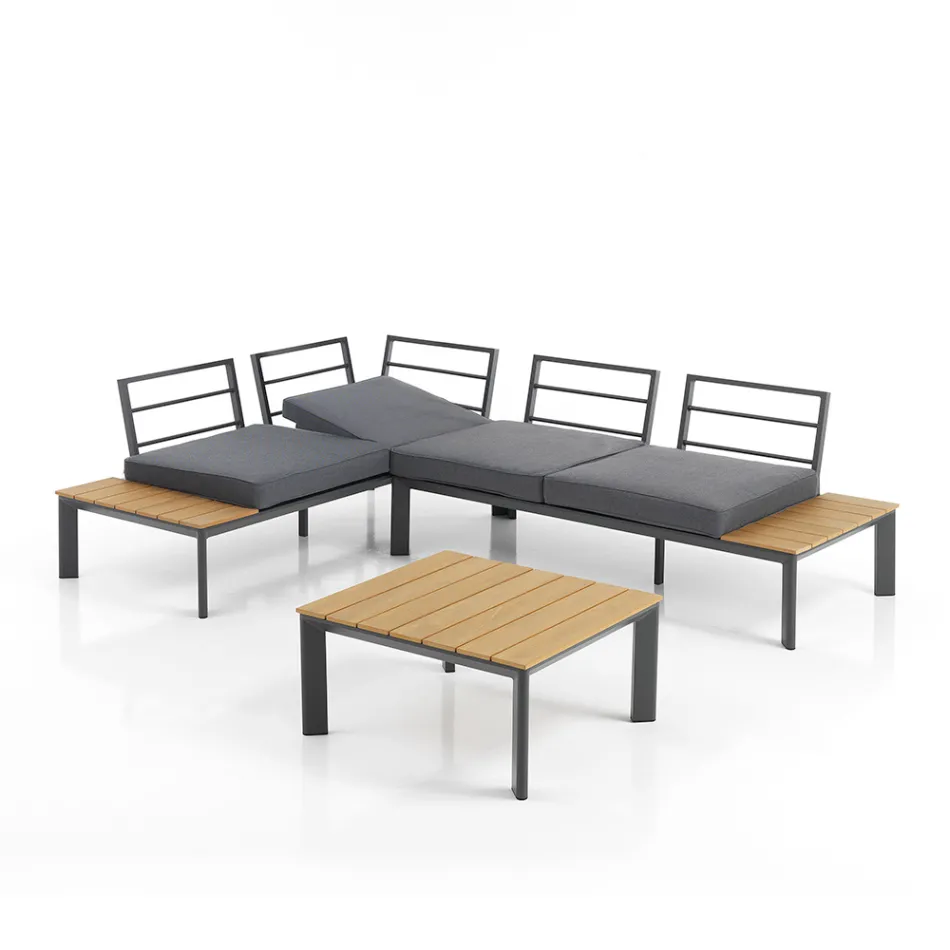 Divano Trasformabile in Chaise Longue con Schienale Regolabile e Tavolino - Finir Viadurini