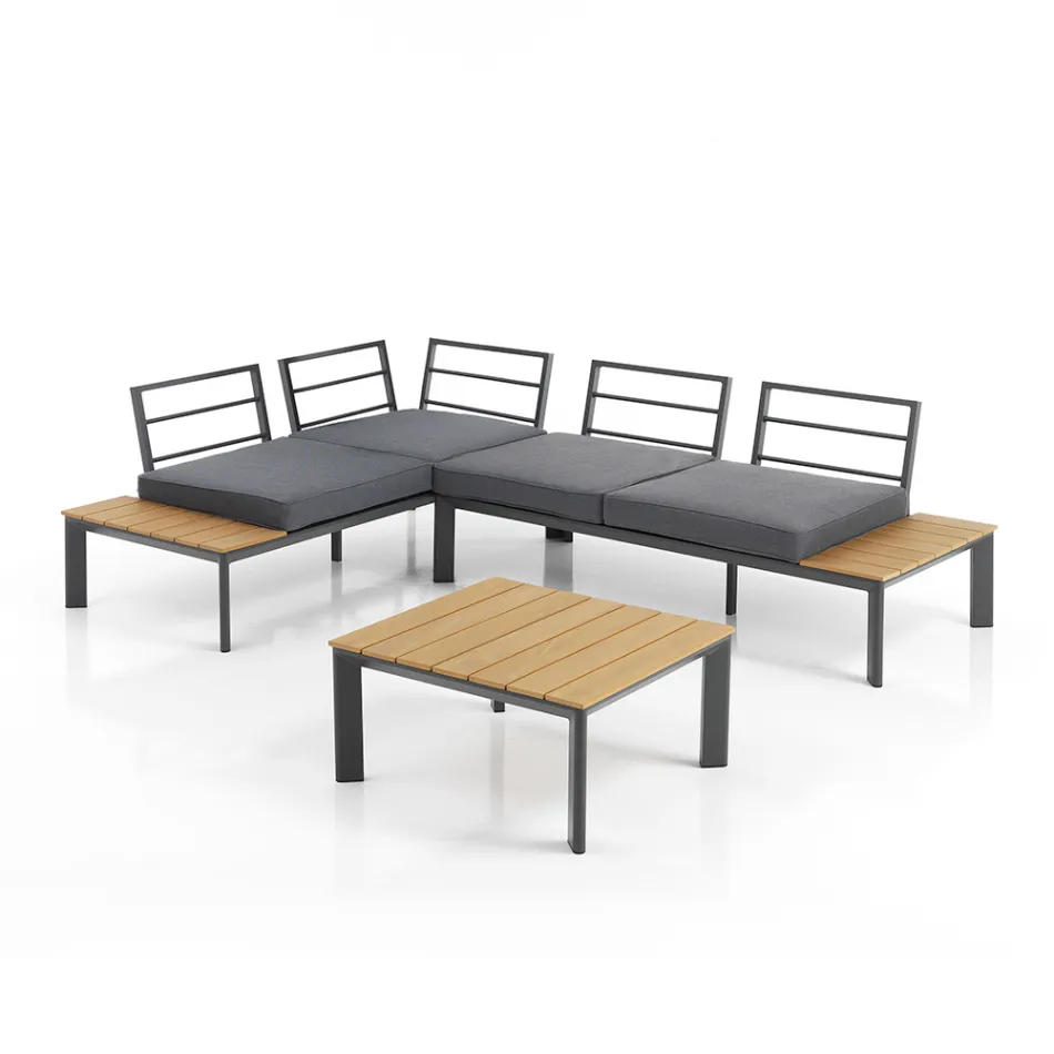 Divano Trasformabile in Chaise Longue con Schienale Regolabile e Tavolino - Finir Viadurini