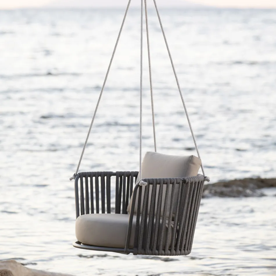 Dondolo da Giardino in Acciaio con Corde e Cuscini Inclusi Made in Italy – Bronn Viadurini