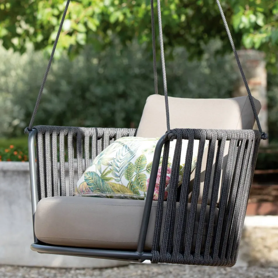 Dondolo da Giardino in Acciaio con Corde e Cuscini Inclusi Made in Italy – Bronn Viadurini