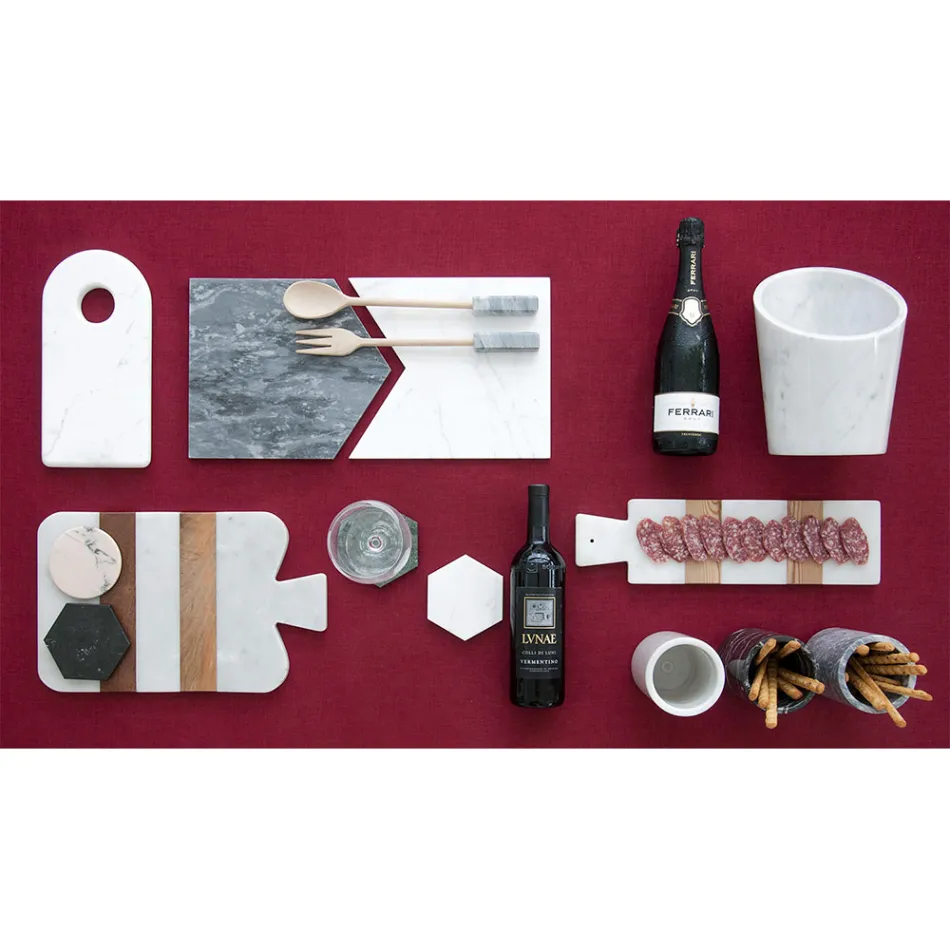 Due Sottobicchieri in Marmo Bianco e Grigio con Sughero Made in Italy - Jessa Viadurini
