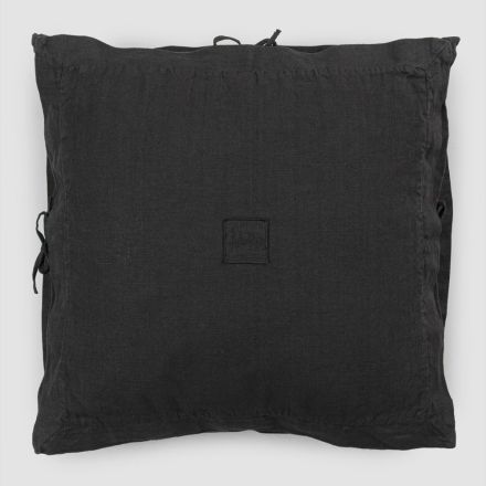 Federa Cuscini Quadrata in Lino Pesante Nero e Laccetti Made in Italy - Matero Viadurini