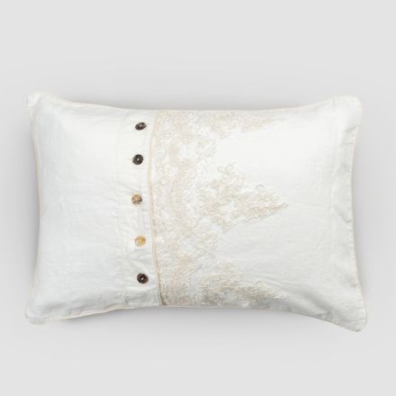 Federa Rettangolare con Pizzo Elegante in Lino Bianco Design da Letto - Gioiano Viadurini