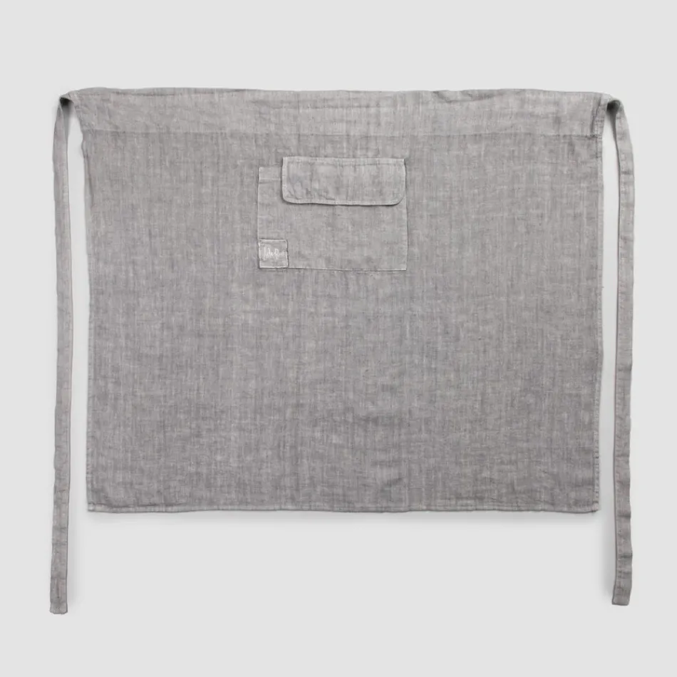 Grembiule da Cucina in Lino Grigio Antracite Modello Basso con Taschino - Flick Viadurini