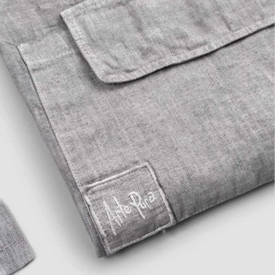 Grembiule da Cucina in Lino Grigio Antracite Modello Basso con Taschino - Flick Viadurini