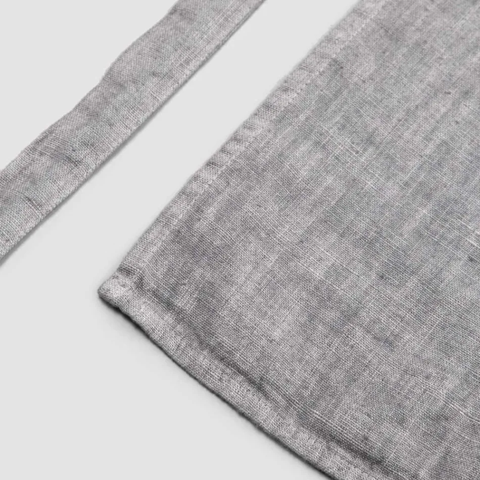 Grembiule da Cucina in Lino Grigio Antracite Modello Basso con Taschino - Flick Viadurini
