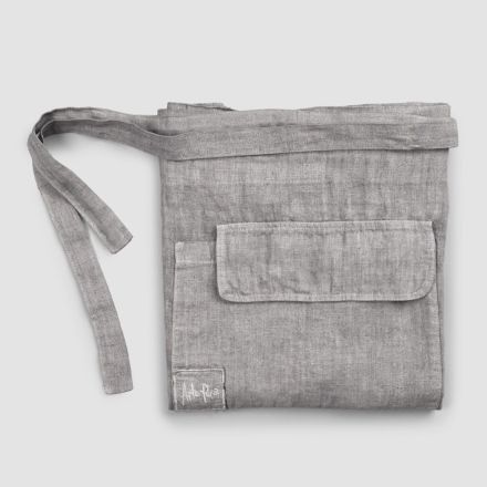 Grembiule da Cucina in Lino Grigio Antracite Modello Basso con Taschino - Flick Viadurini