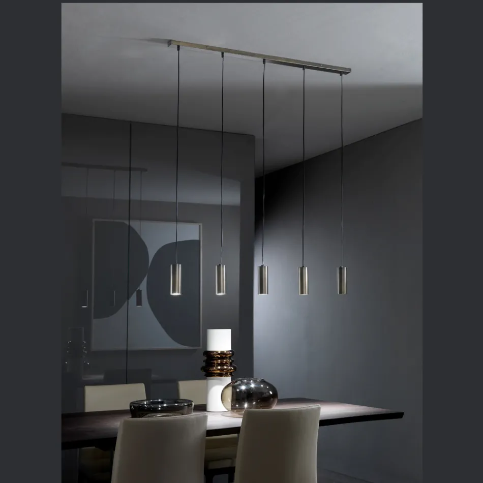 Lampada a 5 Sospensioni in Metallo Made in Italy - Read Viadurini