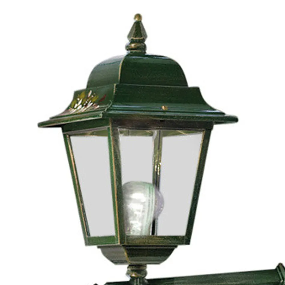 Lampada a Muro Esterno Alluminio Verde Oro e Fiori Dipinti a Mano - Gorizia Viadurini